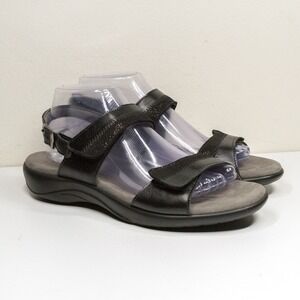 SAS Nudu Leather Comfort Adjustable Sandals Midnight Black Womens Sz 9.5 Wide